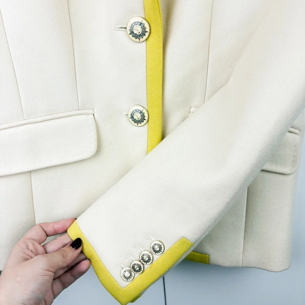 J. Crew 100% Wool Lexington Italian Jacket Pea Coat Blazer Cream Yellow Size 6 - Picture 3 of 10
